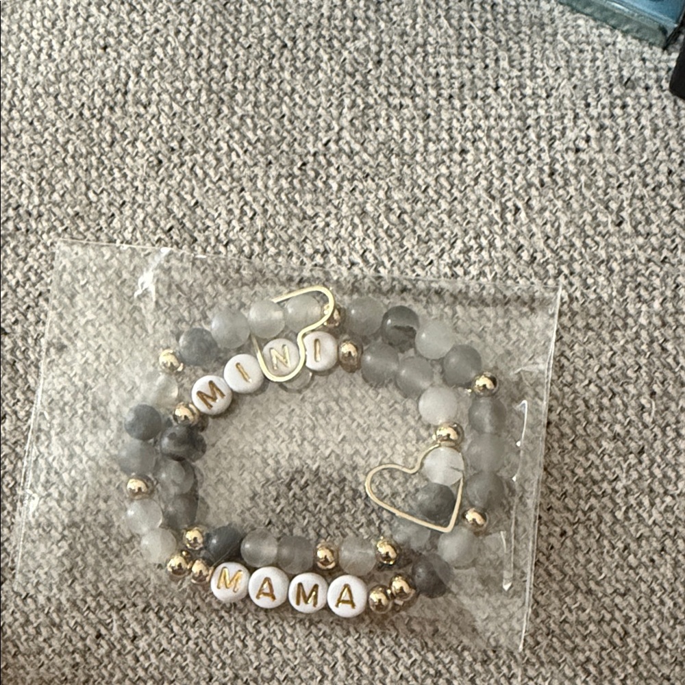 Gold and Gray Beaded Bracelet Set